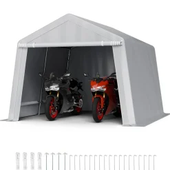 VEVOR Outdoor Storage Shed, 10 x 10 ft Portable Storage Tent with Roll-up Door, Waterproof Canopy Shed Shelter, Heavy Duty Frame, Patio Garage Carport for Motorcycle, Lawn Mower, Bike, Grey