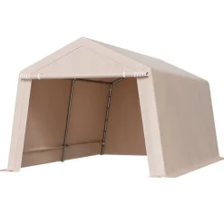 VEVOR Outdoor Storage Shed, 10 x 15 ft Portable Storage Tent with Roll-up Door, Waterproof Canopy Shed Shelter, Heavy Duty Frame, Patio Garage Carport for Motorcycle, Lawn Mower, Bike, Beige