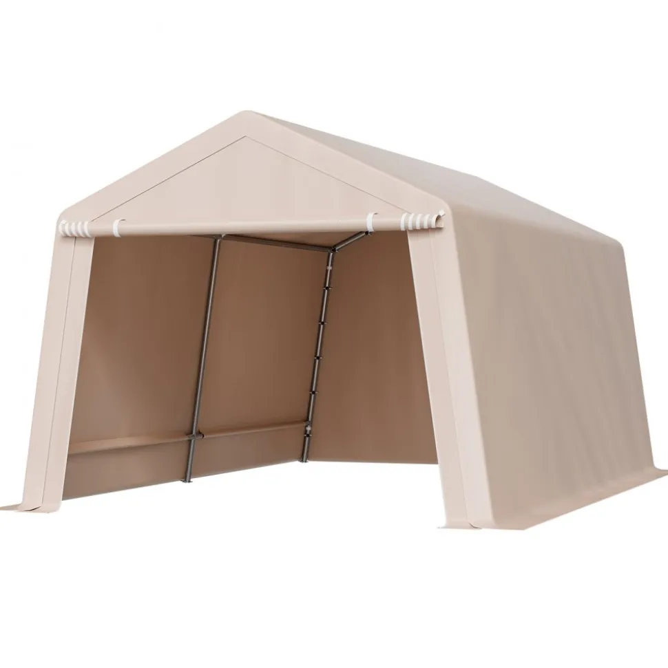 VEVOR Outdoor Storage Shed, 10 x 15 ft Portable Storage Tent with Roll-up Door, Waterproof Canopy Shed Shelter, Heavy Duty Frame, Patio Garage Carport for Motorcycle, Lawn Mower, Bike, Beige
