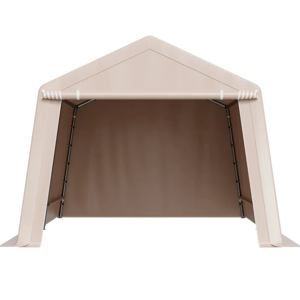 VEVOR Outdoor Storage Shed, 10 x 15 ft Portable Storage Tent with Roll-up Door, Waterproof Canopy Shed Shelter, Heavy Duty Frame, Patio Garage Carport for Motorcycle, Lawn Mower, Bike, Beige
