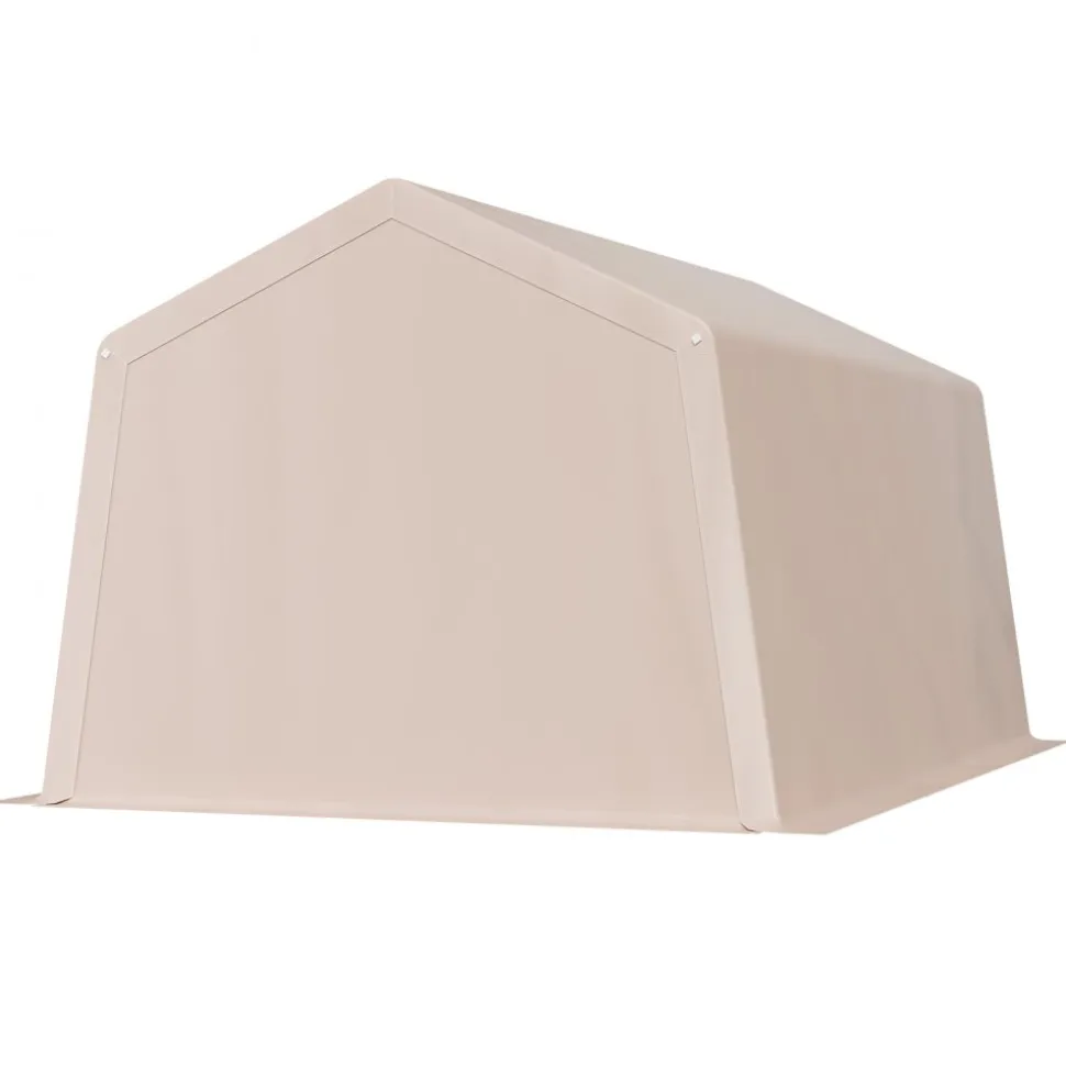 VEVOR Outdoor Storage Shed, 10 x 15 ft Portable Storage Tent with Roll-up Door, Waterproof Canopy Shed Shelter, Heavy Duty Frame, Patio Garage Carport for Motorcycle, Lawn Mower, Bike, Beige
