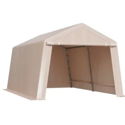 VEVOR Outdoor Storage Shed, 10 x 15 ft Portable Storage Tent with Roll-up Door, Waterproof Canopy Shed Shelter, Heavy Duty Frame, Patio Garage Carport for Motorcycle, Lawn Mower, Bike, Beige