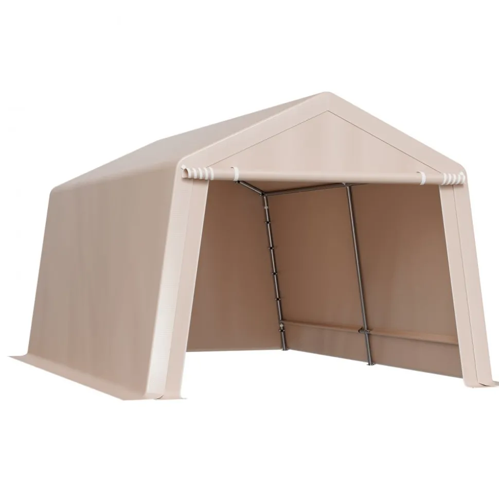 VEVOR Outdoor Storage Shed, 10 x 15 ft Portable Storage Tent with Roll-up Door, Waterproof Canopy Shed Shelter, Heavy Duty Frame, Patio Garage Carport for Motorcycle, Lawn Mower, Bike, Beige
