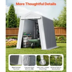 VEVOR Outdoor Storage Shed, 6 x 8 ft Portable Storage Tent with Roll-up Door & Vents, Waterproof Canopy Shed Shelter, Heavy Duty Frame, Patio Garage Carport for Motorcycle, Lawn Mower, Bike, Grey