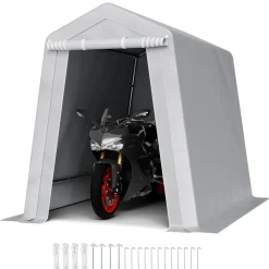 VEVOR Outdoor Storage Shed, 6 x 8 ft Portable Storage Tent with Roll-up Door & Vents, Waterproof Canopy Shed Shelter, Heavy Duty Frame, Patio Garage Carport for Motorcycle, Lawn Mower, Bike, Grey