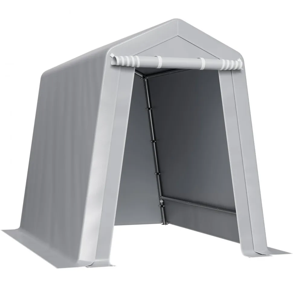VEVOR Outdoor Storage Shed, 6 x 8 ft Portable Storage Tent with Roll-up Door & Vents, Waterproof Canopy Shed Shelter, Heavy Duty Frame, Patio Garage Carport for Motorcycle, Lawn Mower, Bike, Grey