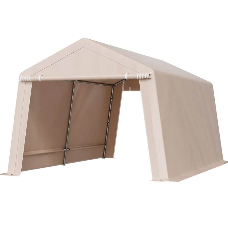 VEVOR Outdoor Storage Shed, 10 x 15 ft Portable Storage Tent with 2 Roll-up Doors & Vents, Waterproof Canopy Shed Shelter, Heavy Duty Frame, Patio Garage Carport for Motorcycle Lawn Mower, Beige