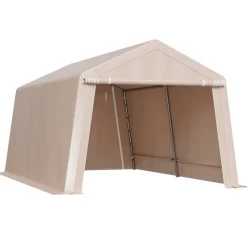 VEVOR Outdoor Storage Shed, 10 x 15 ft Portable Storage Tent with 2 Roll-up Doors & Vents, Waterproof Canopy Shed Shelter, Heavy Duty Frame, Patio Garage Carport for Motorcycle Lawn Mower, Beige