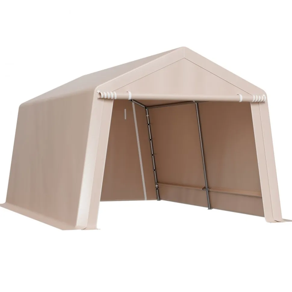 VEVOR Outdoor Storage Shed, 10 x 15 ft Portable Storage Tent with 2 Roll-up Doors & Vents, Waterproof Canopy Shed Shelter, Heavy Duty Frame, Patio Garage Carport for Motorcycle Lawn Mower, Beige