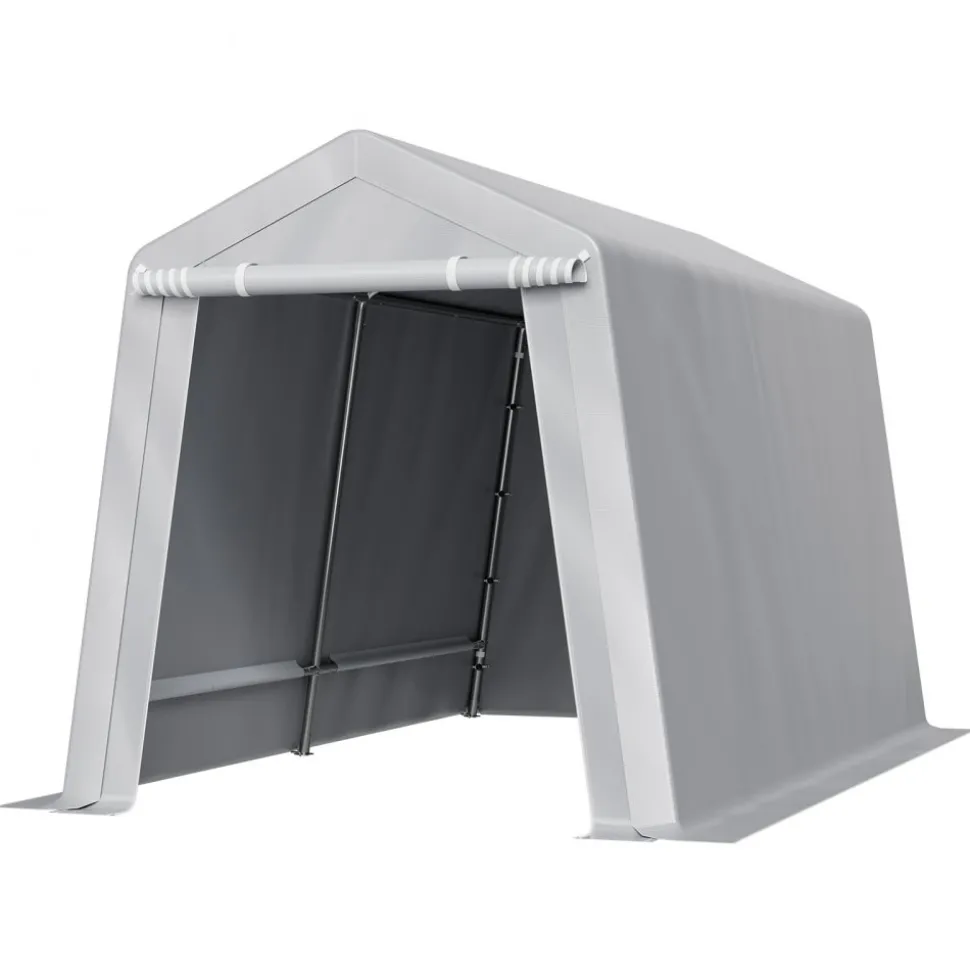 VEVOR Outdoor Storage Shed, 8 x 14 ft Portable Storage Tent with Roll-up Door & Vents, Waterproof Canopy Shed Shelter, Heavy Duty Frame, Patio Garage Carport for Motorcycle, Lawn Mower, Bike, Grey
