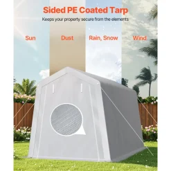VEVOR Outdoor Storage Shed, 8 x 14 ft Portable Storage Tent with Roll-up Door & Vents, Waterproof Canopy Shed Shelter, Heavy Duty Frame, Patio Garage Carport for Motorcycle, Lawn Mower, Bike, Grey