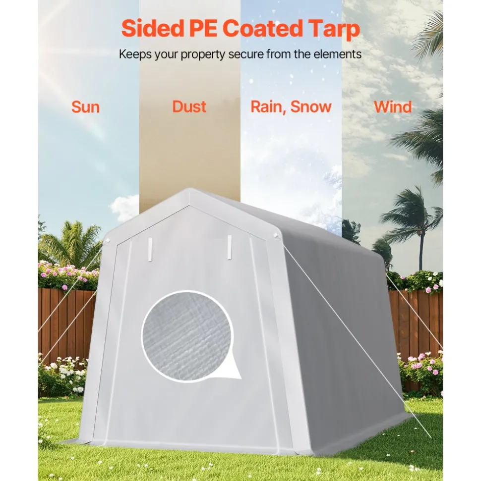 VEVOR Outdoor Storage Shed, 8 x 14 ft Portable Storage Tent with Roll-up Door & Vents, Waterproof Canopy Shed Shelter, Heavy Duty Frame, Patio Garage Carport for Motorcycle, Lawn Mower, Bike, Grey