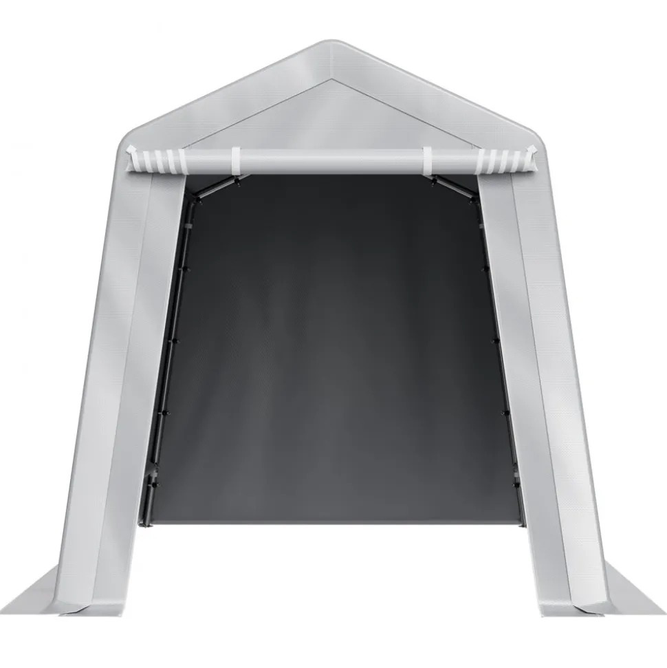 VEVOR Outdoor Storage Shed, 8 x 14 ft Portable Storage Tent with Roll-up Door & Vents, Waterproof Canopy Shed Shelter, Heavy Duty Frame, Patio Garage Carport for Motorcycle, Lawn Mower, Bike, Grey