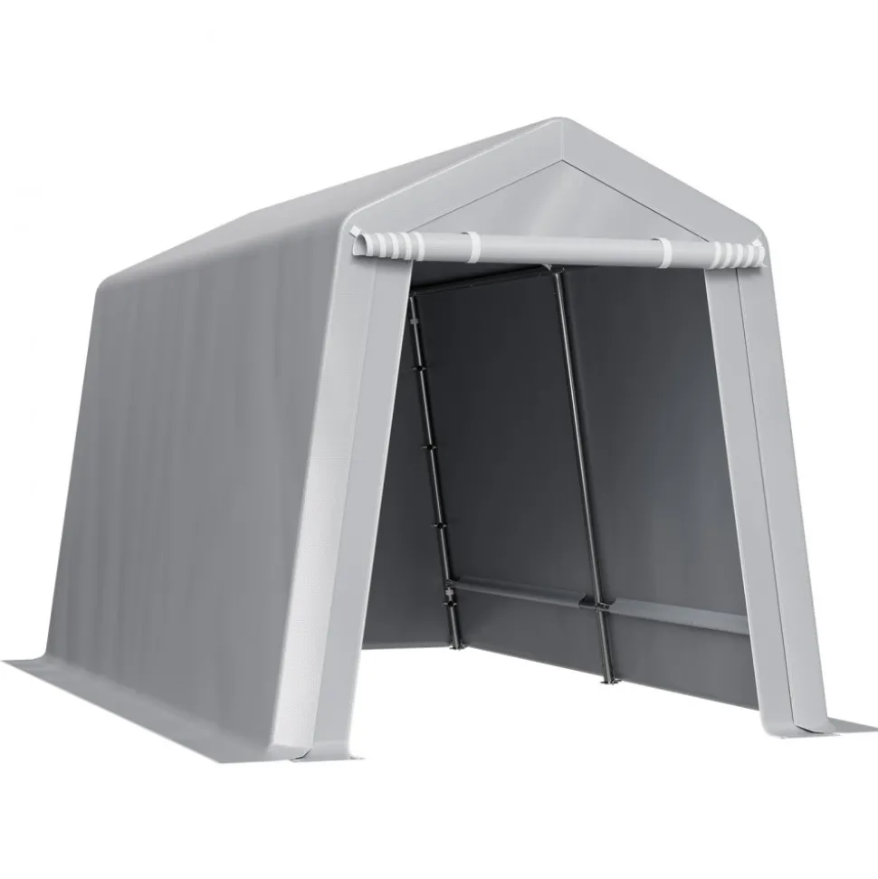 VEVOR Outdoor Storage Shed, 8 x 14 ft Portable Storage Tent with Roll-up Door & Vents, Waterproof Canopy Shed Shelter, Heavy Duty Frame, Patio Garage Carport for Motorcycle, Lawn Mower, Bike, Grey