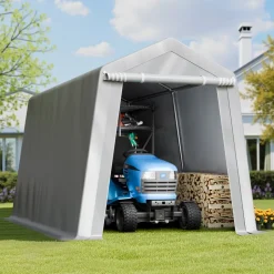 VEVOR Outdoor Storage Shed, 8 x 14 ft Portable Storage Tent with Roll-up Door & Vents, Waterproof Canopy Shed Shelter, Heavy Duty Frame, Patio Garage Carport for Motorcycle, Lawn Mower, Bike, Grey
