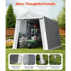 VEVOR Outdoor Storage Shed, 8 x 14 ft Portable Storage Tent with Roll-up Door & Vents, Waterproof Canopy Shed Shelter, Heavy Duty Frame, Patio Garage Carport for Motorcycle, Lawn Mower, Bike, Grey