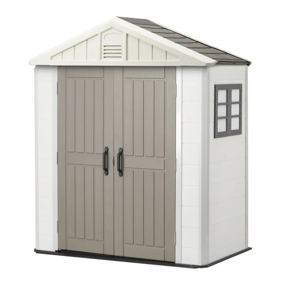 VEVOR Outdoor Storage Shed, 4x8 Ft, Heavy-Duty Resin Tool Shed, with Reinforced Floor, Skylight, Lockable Door, Weather Resistant, 152 Cu. Ft. for Garden Tools, Lawn Mower, Bike, Backyard, Patio, Grey
