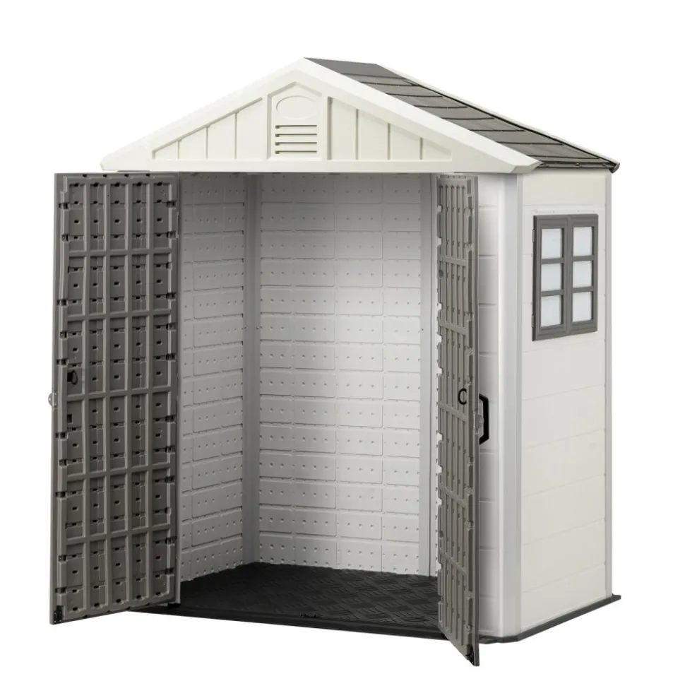 VEVOR Outdoor Storage Shed, 4x8 Ft, Heavy-Duty Resin Tool Shed, with Reinforced Floor, Skylight, Lockable Door, Weather Resistant, 152 Cu. Ft. for Garden Tools, Lawn Mower, Bike, Backyard, Patio, Grey