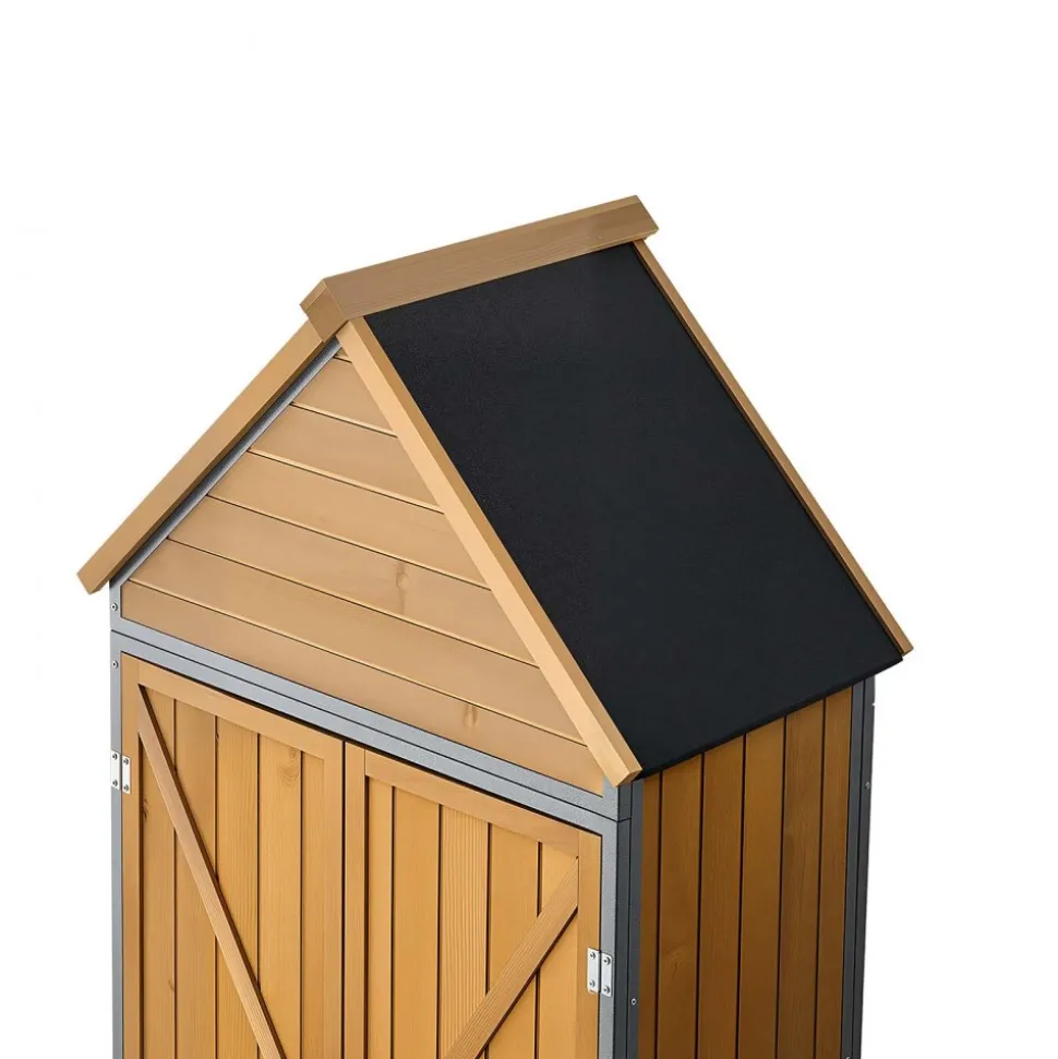 VEVOR Outdoor Storage Shed, 44.09" x 66.93" Wood & Metal Garden Tool Shed with Lockable Doors & Sloped Roof, Waterproof Outside Storage Cabinet with Shelves & Floor for Backyard Patio Lawn, Brown