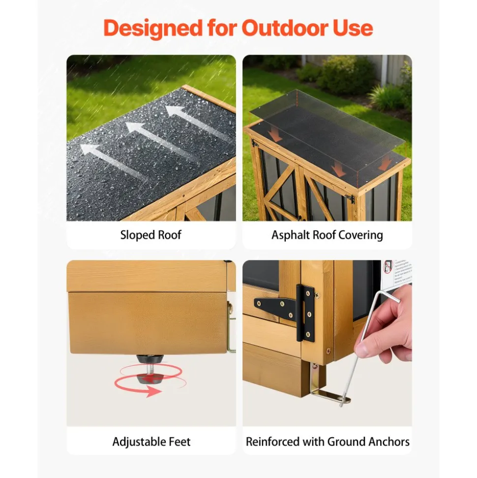 VEVOR Outdoor Storage Shed, 46.06" x 62.99" Wood & Metal Garden Tool Shed with Lockable Doors & Sloped Roof, Waterproof Outside Storage Cabinet with Shelves/Floor for Backyard Patio Lawn, Black/Brown