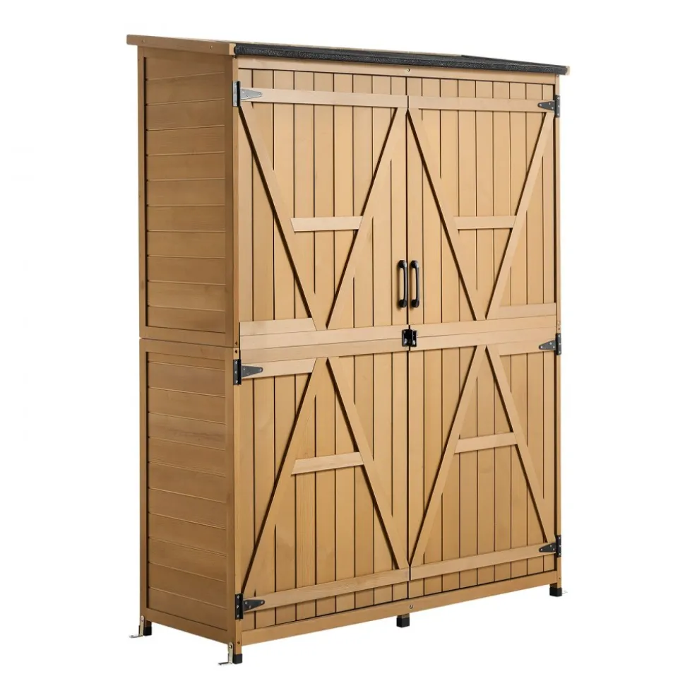 VEVOR Outdoor Storage Shed, 33.86" x 37.4" Wood & Metal Garden Tool Shed with Lockable Doors & Sloped Roof, Waterproof Outside Storage Cabinet with Shelf & Floor for Backyard Patio Lawn, Black/Brown