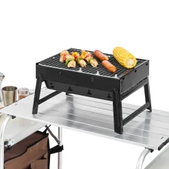 VEVOR Outdoor 2-Tier Kitchen with Zippered Bag, Portable Folding Cook Table for BBQ, Party and Camping, Brown