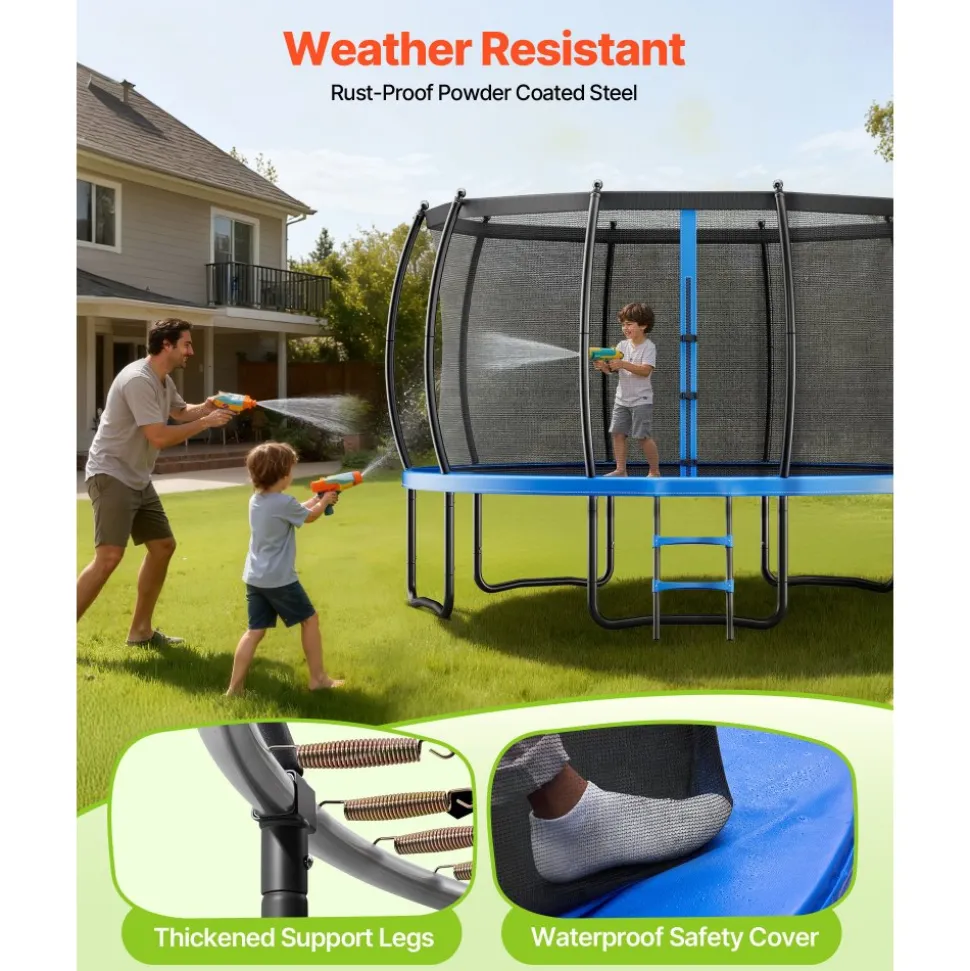 VEVOR Outdoor Trampoline, 16FT Recreational Trampoline, ASTM Approved Trampolines with Enclosure Net & Thickened Pad, Max 475 lbs Weight Capacity, Anti-Rust Backyard Trampolines for Kids & Adults