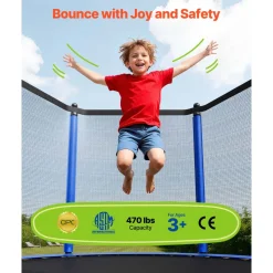 VEVOR Outdoor Trampoline, 15FT Round Recreational Trampoline with Enclosure Net, ASTM Approved, Heavy Duty Trampolines, Max 470 lbs Weight Capacity, Anti-Rust Backyard Trampolines for Kids & Adults