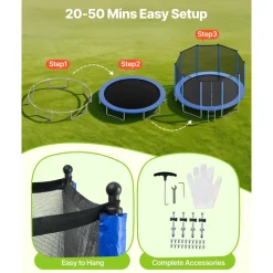 VEVOR Outdoor Trampoline, 15FT Round Recreational Trampoline with Enclosure Net, ASTM Approved, Heavy Duty Trampolines, Max 470 lbs Weight Capacity, Anti-Rust Backyard Trampolines for Kids & Adults