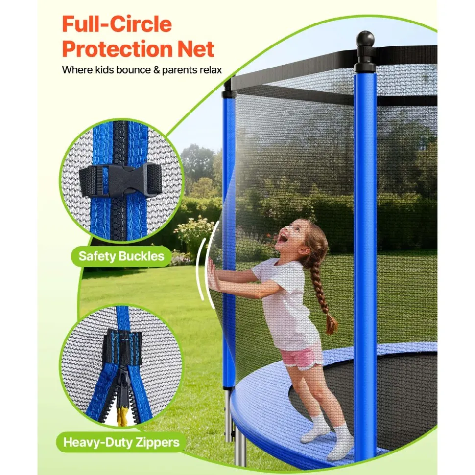 VEVOR Outdoor Trampoline, 15FT Round Recreational Trampoline with Enclosure Net, ASTM Approved, Heavy Duty Trampolines, Max 470 lbs Weight Capacity, Anti-Rust Backyard Trampolines for Kids & Adults