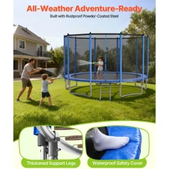 VEVOR Outdoor Trampoline, 15FT Round Recreational Trampoline with Enclosure Net, ASTM Approved, Heavy Duty Trampolines, Max 470 lbs Weight Capacity, Anti-Rust Backyard Trampolines for Kids & Adults