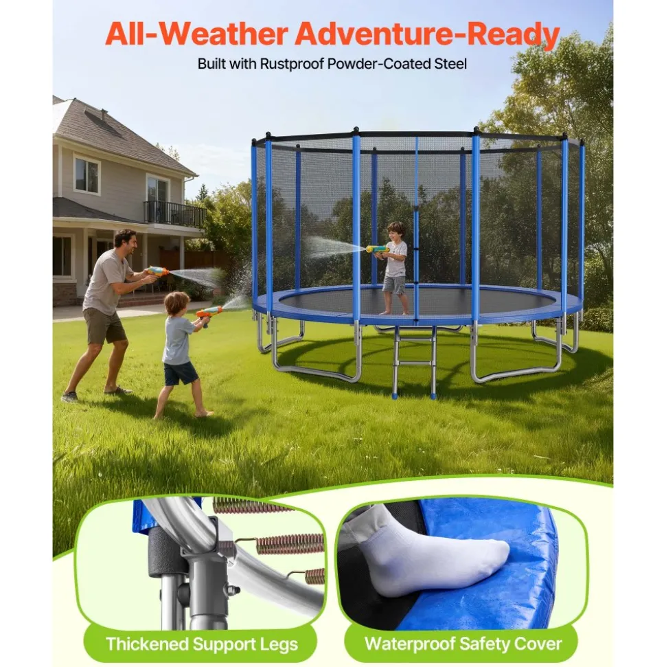 VEVOR Outdoor Trampoline, 15FT Round Recreational Trampoline with Enclosure Net, ASTM Approved, Heavy Duty Trampolines, Max 470 lbs Weight Capacity, Anti-Rust Backyard Trampolines for Kids & Adults