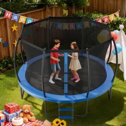 VEVOR Outdoor Trampoline, 12FT Round Recreational Trampoline with Enclosure Net, ASTM Approved, Heavy Duty Trampolines, Max 400 lbs Weight Capacity, Anti-Rust Backyard Trampolines for Kids & Adults