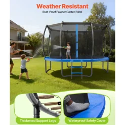 VEVOR Outdoor Trampoline, 12FT Round Recreational Trampoline with Enclosure Net, ASTM Approved, Heavy Duty Trampolines, Max 400 lbs Weight Capacity, Anti-Rust Backyard Trampolines for Kids & Adults
