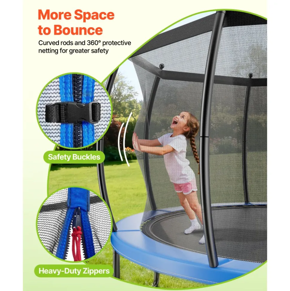 VEVOR Outdoor Trampoline, 12FT Round Recreational Trampoline with Enclosure Net, ASTM Approved, Heavy Duty Trampolines, Max 400 lbs Weight Capacity, Anti-Rust Backyard Trampolines for Kids & Adults