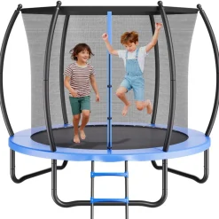 VEVOR Outdoor Trampoline, 8FT Recreational Trampoline, ASTM Approved Trampolines with Enclosure Net & Thickened Pad, Max 265 lbs Weight Capacity, Anti-Rust Backyard Trampolines for Kids & Adults