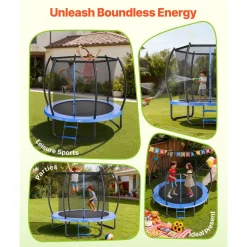 VEVOR Outdoor Trampoline, 8FT Recreational Trampoline, ASTM Approved Trampolines with Enclosure Net & Thickened Pad, Max 265 lbs Weight Capacity, Anti-Rust Backyard Trampolines for Kids & Adults