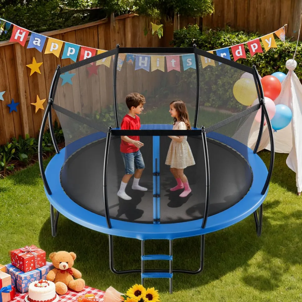 VEVOR Outdoor Trampoline, 14FT Round Recreational Trampoline with Enclosure Net, ASTM Approved, Heavy Duty Trampolines, Max 450 lbs Weight Capacity, Anti-Rust Backyard Trampolines for Kids & Adults
