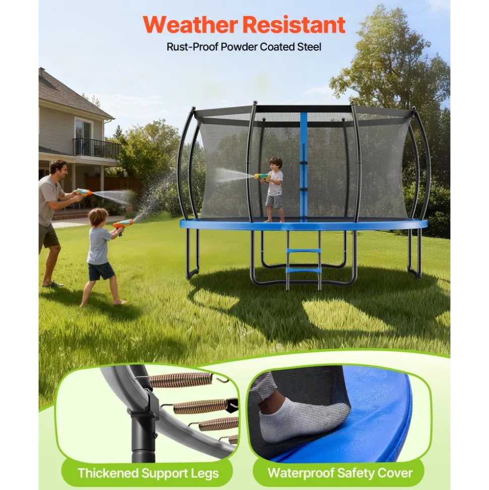 VEVOR Outdoor Trampoline, 14FT Round Recreational Trampoline with Enclosure Net, ASTM Approved, Heavy Duty Trampolines, Max 450 lbs Weight Capacity, Anti-Rust Backyard Trampolines for Kids & Adults