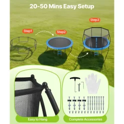 VEVOR Outdoor Trampoline, 14FT Round Recreational Trampoline with Enclosure Net, ASTM Approved, Heavy Duty Trampolines, Max 450 lbs Weight Capacity, Anti-Rust Backyard Trampolines for Kids & Adults