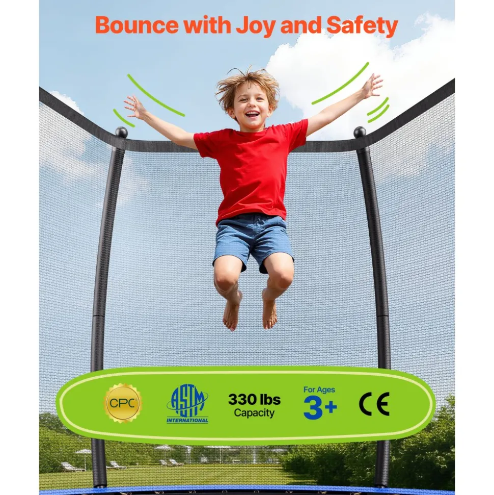 VEVOR Outdoor Trampoline, 14FT Round Recreational Trampoline with Enclosure Net, ASTM Approved, Heavy Duty Trampolines, Max 450 lbs Weight Capacity, Anti-Rust Backyard Trampolines for Kids & Adults
