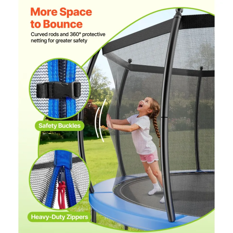 VEVOR Outdoor Trampoline, 14FT Round Recreational Trampoline with Enclosure Net, ASTM Approved, Heavy Duty Trampolines, Max 450 lbs Weight Capacity, Anti-Rust Backyard Trampolines for Kids & Adults