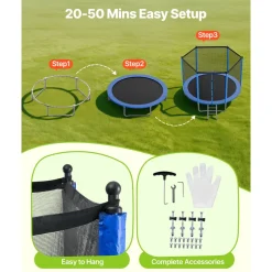 VEVOR Outdoor Trampoline, 8FT Round Recreational Trampoline with Enclosure Net, ASTM Approved, Heavy Duty Trampolines, Max 265 lbs Weight Capacity, Anti-Rust Backyard Trampolines for Kids & Adults