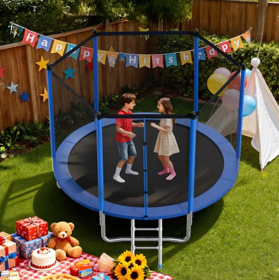 VEVOR Outdoor Trampoline, 8FT Round Recreational Trampoline with Enclosure Net, ASTM Approved, Heavy Duty Trampolines, Max 265 lbs Weight Capacity, Anti-Rust Backyard Trampolines for Kids & Adults