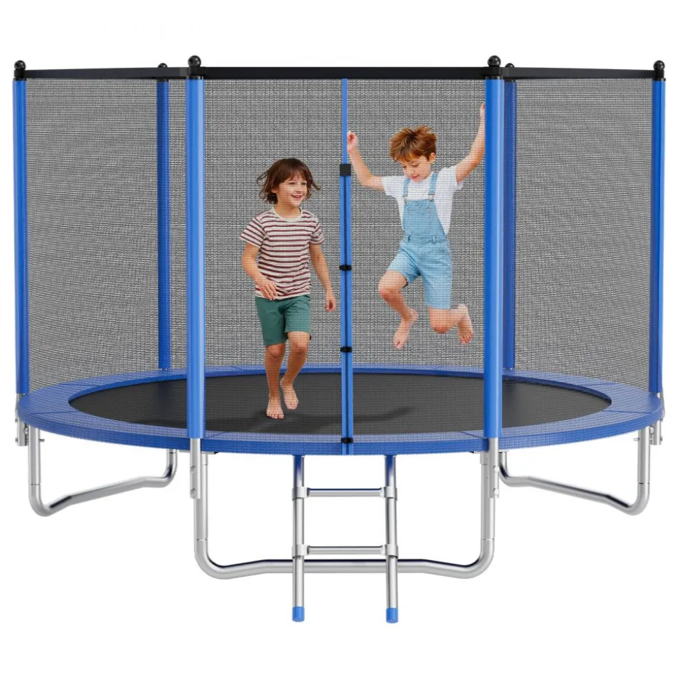 VEVOR Outdoor Trampoline, 8FT Round Recreational Trampoline with Enclosure Net, ASTM Approved, Heavy Duty Trampolines, Max 265 lbs Weight Capacity, Anti-Rust Backyard Trampolines for Kids & Adults
