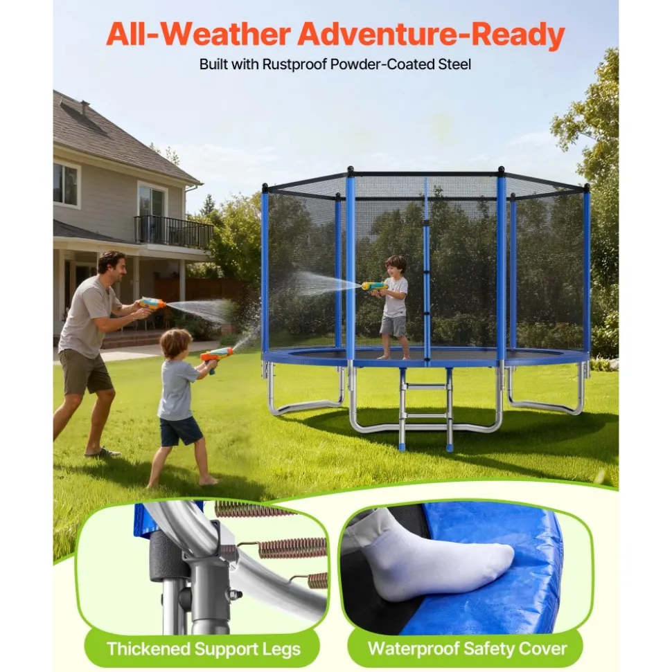 VEVOR Outdoor Trampoline, 8FT Round Recreational Trampoline with Enclosure Net, ASTM Approved, Heavy Duty Trampolines, Max 265 lbs Weight Capacity, Anti-Rust Backyard Trampolines for Kids & Adults
