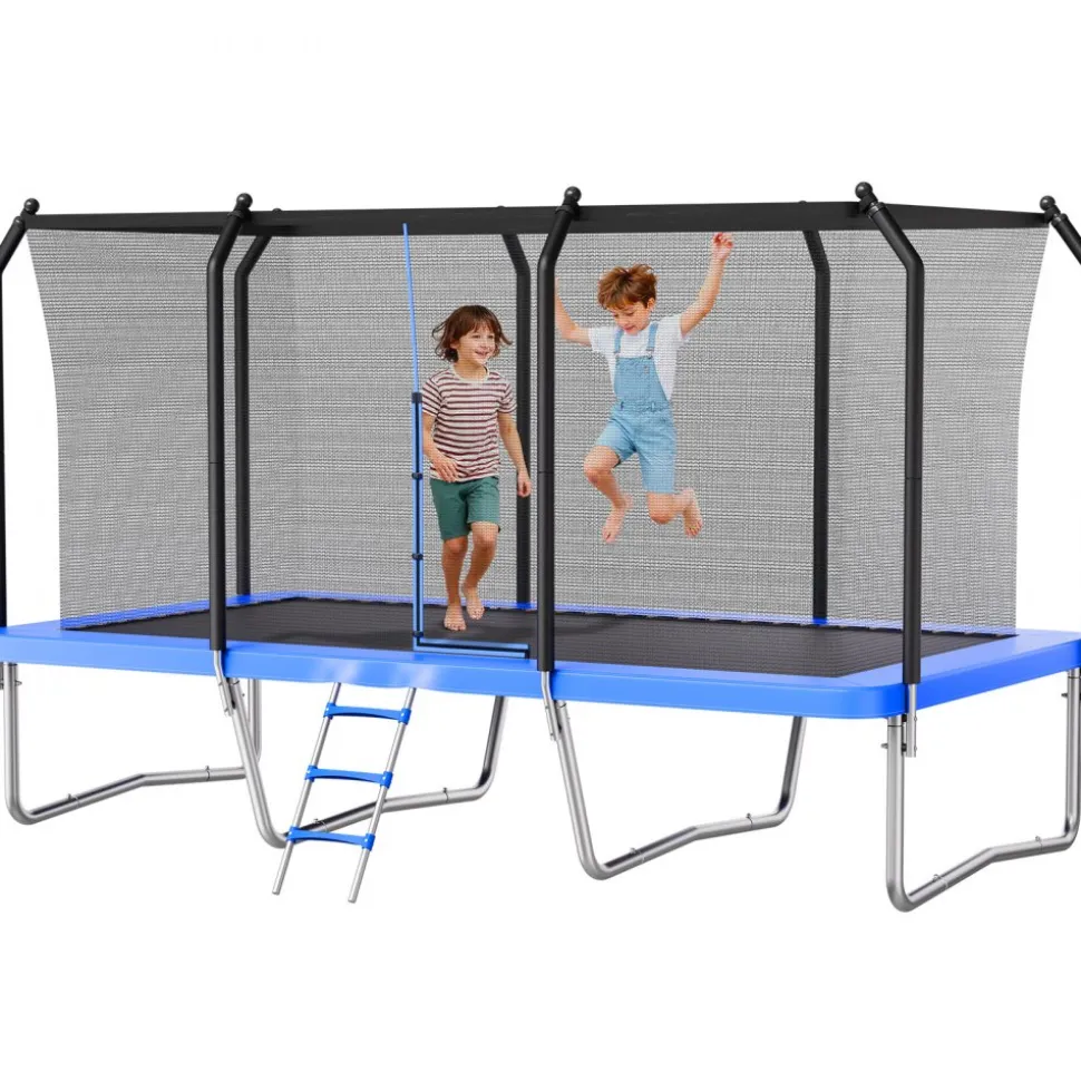 VEVOR Outdoor Trampoline, 8 x 14FT Rectangle Trampoline, ASTM Approved Recreational Trampolines with Enclosure Net, Max 265 lbs Weight Capacity, Anti-Rust Rectangular Trampolines for Kids & Adults