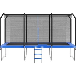 VEVOR Outdoor Trampoline, 8 x 14FT Rectangle Trampoline, ASTM Approved Recreational Trampolines with Enclosure Net, Max 265 lbs Weight Capacity, Anti-Rust Rectangular Trampolines for Kids & Adults