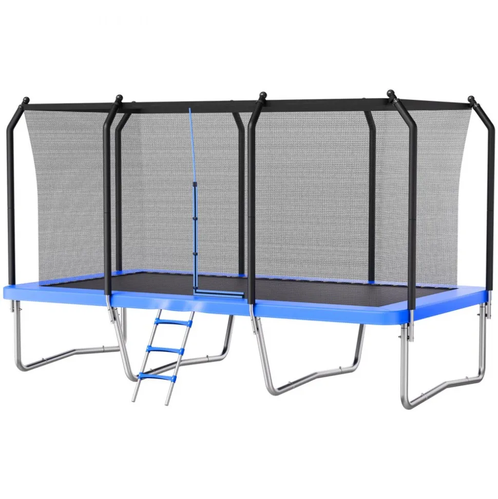 VEVOR Outdoor Trampoline, 8 x 14FT Rectangle Trampoline, ASTM Approved Recreational Trampolines with Enclosure Net, Max 265 lbs Weight Capacity, Anti-Rust Rectangular Trampolines for Kids & Adults