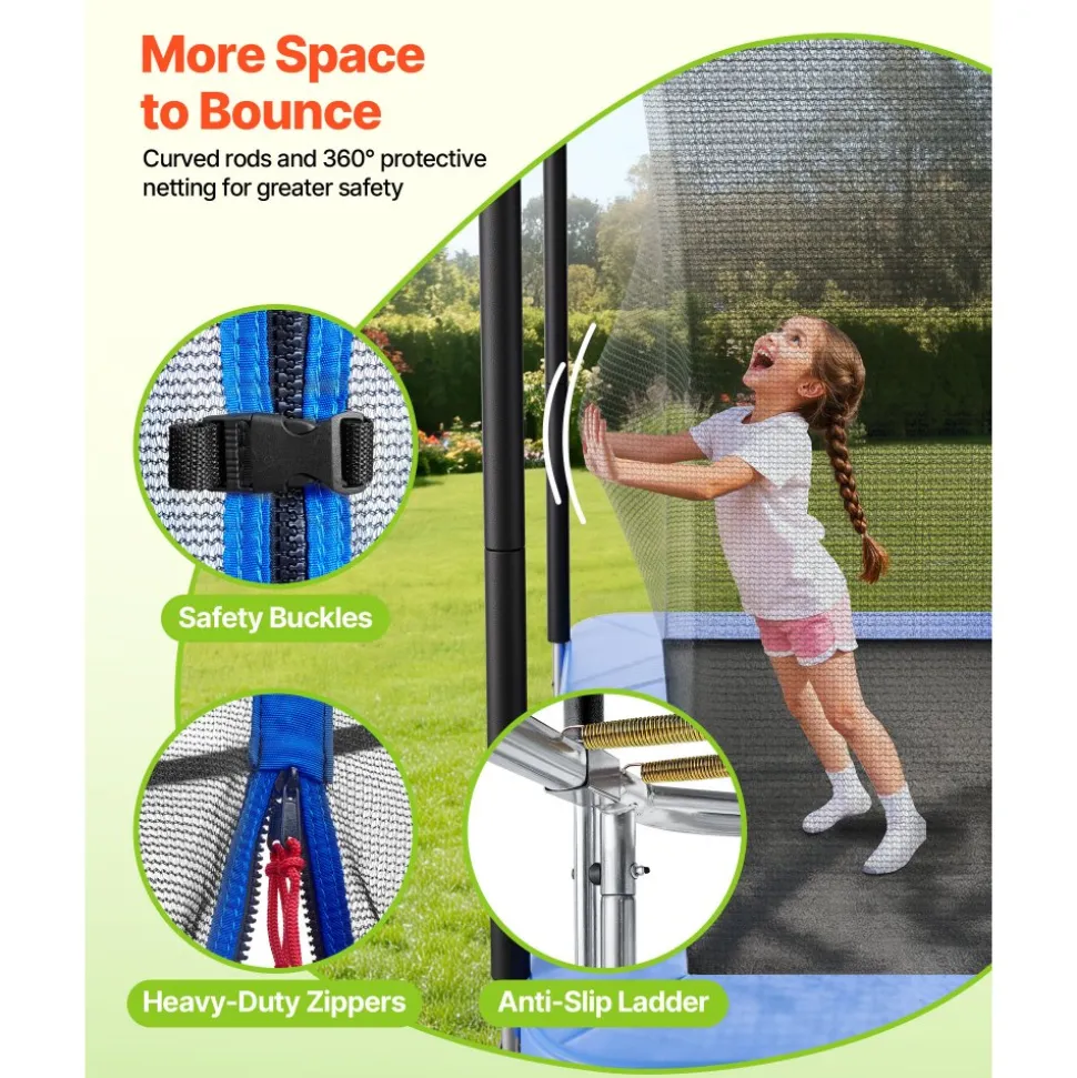 VEVOR Outdoor Trampoline, 8 x 14FT Rectangle Trampoline, ASTM Approved Recreational Trampolines with Enclosure Net, Max 265 lbs Weight Capacity, Anti-Rust Rectangular Trampolines for Kids & Adults